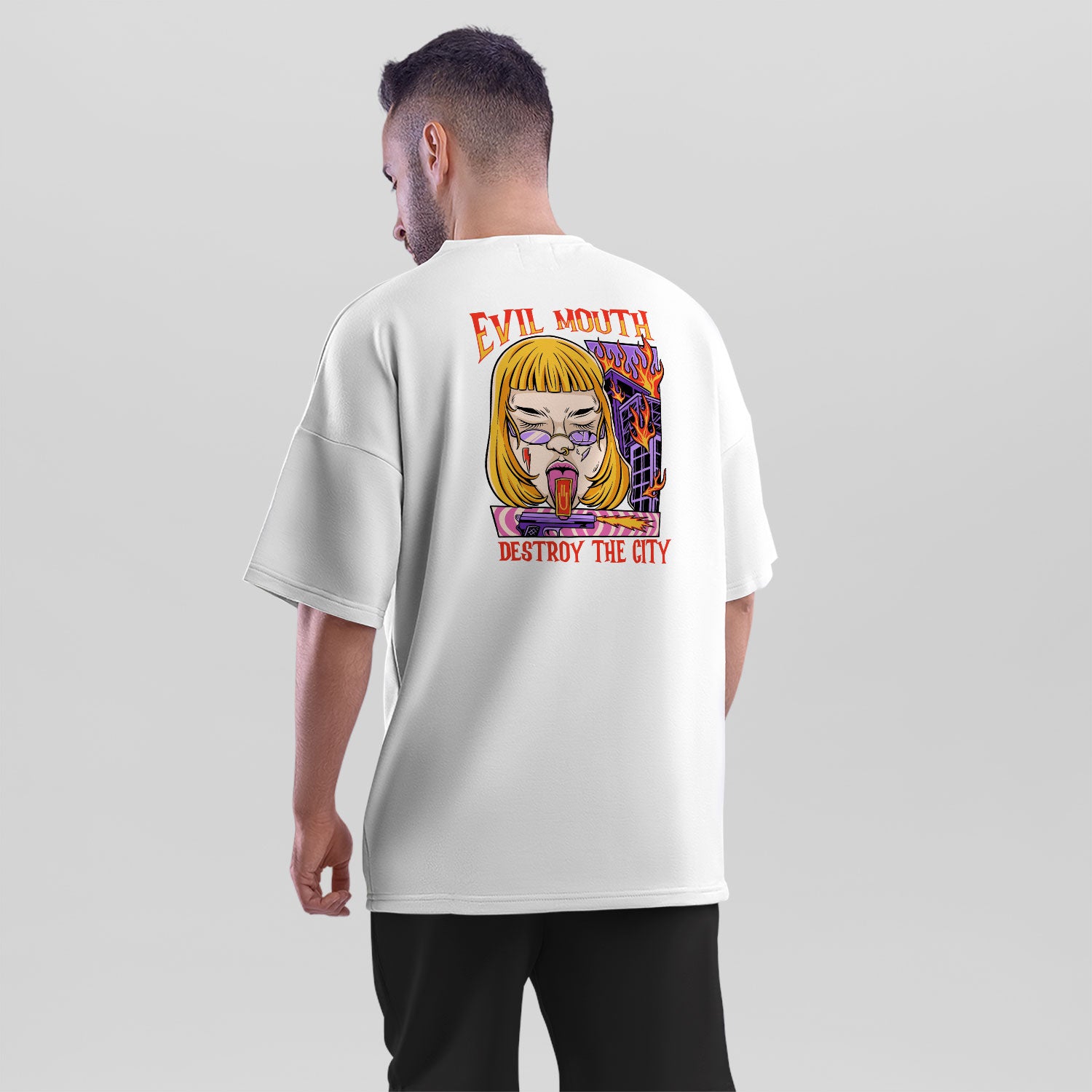 Evil Mouth Graphic Printed Oversized T-Shirt